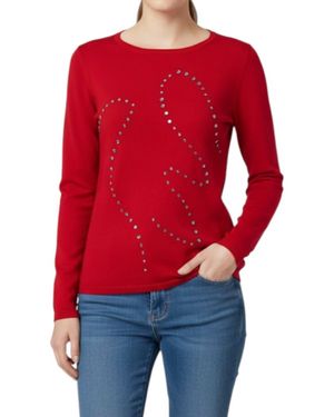 Marble Rhinestone Holiday Sweater - Red