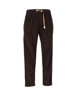 White Sand Wide-Stripe Corduroy Strap Straight-Leg Pants - Brown