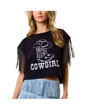 Saints & Hearts Fringed Cowgirl Graphic Tee - Black