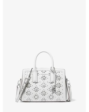 MICHAEL Michael Kors Mk Laila Small Embellished Laser Cut Leather Satchel - White