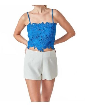 2.7 August Apparel Lace Crop Fitted Top - Blue