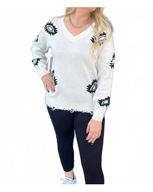 Rowdy Crowd Silverton Aztec Sweater - White