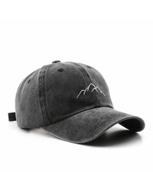 ACCITY Vintage Washed Distressed Mountain Embroidery Cap - Black