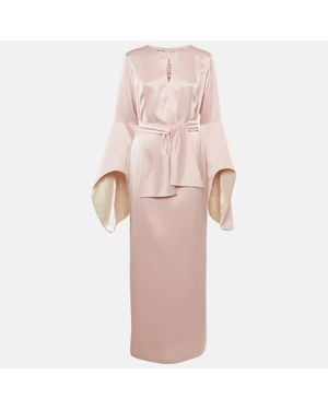Baruni Satin Sleeve Detail Belted Alchemilla Maxi Dress - Pink
