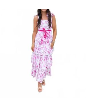 TCEC Floral Print Tiered Adjustable Straps Mini Dress - Purple