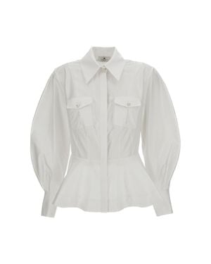 Elisabetta Franchi Flounce Peplum Cotton Poplin Shirt - White
