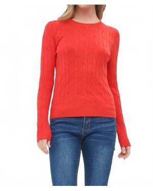 Newself Collection Long Sleeve Cable Knit Round Neck Pull Over Sweater - Red