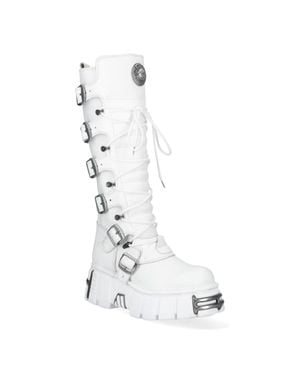 New Rock M-272-C69 Knee High Leather Gothic Boots - White