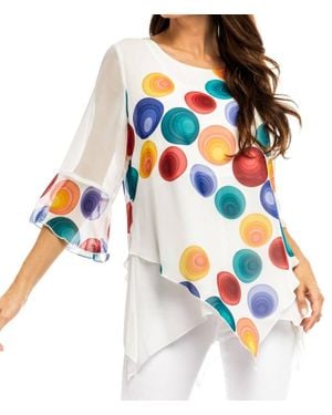Adore Chiffon Bright Multi Colored Dot Blouse - Blue
