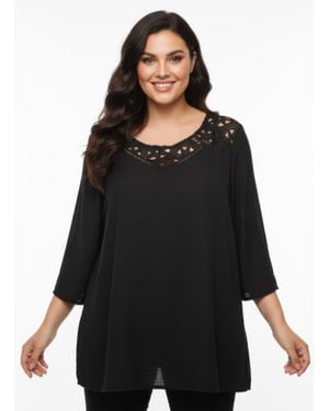 TRUEDAMES Lace Yoke Bell Sleeve Knit Tunic - Black