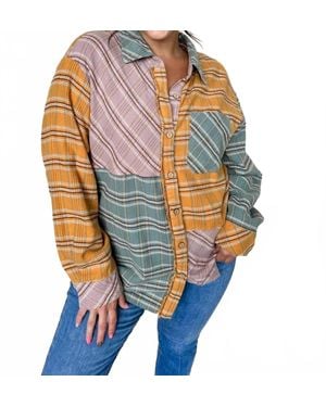 Umgee Mixed Color Flannel Button Down Top - Multicolor