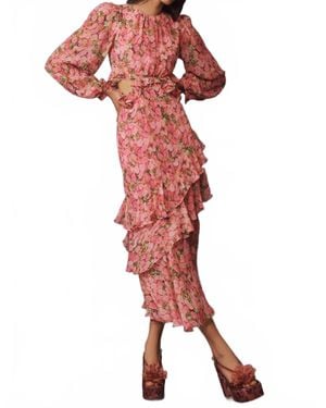 2.7 August Apparel Floral Ruffled Maxi Dress - Red