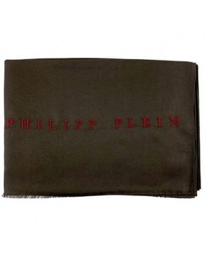 Philipp Plein Wool Blend Knit Logo Scarf - Green