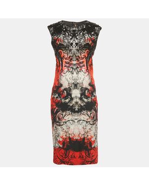 Roberto Cavalli Print Crepe Beaded Sleeveless Dress - Orange