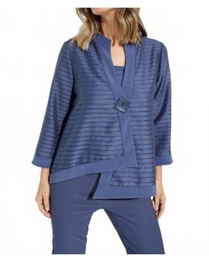 Joseph Ribkoff Sheer Stripes Three-Quarter Sleeves Asymmetric Jacket - Blue