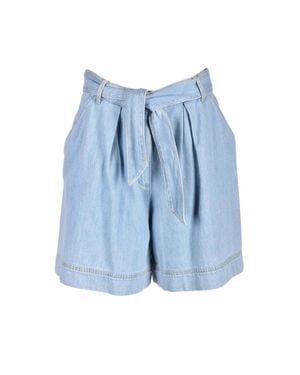 Pinko Light Pleated High-Waisted Cotton Shorts - Blue