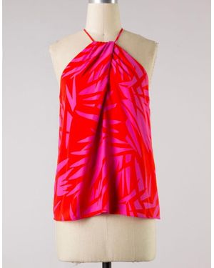 Fascination Leaf Print Halter Neck Tank - Red