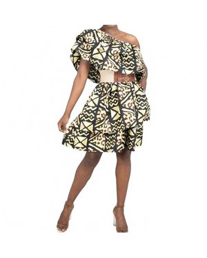 Kara Chic African Print One-Shoulder Dress - Black