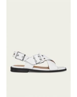 Ganni Feminine Buckle Cross Strap Sandal - White