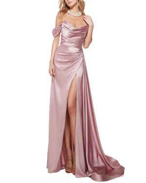 Alyce Paris Long Off The Shoulder Satin Gown - Pink