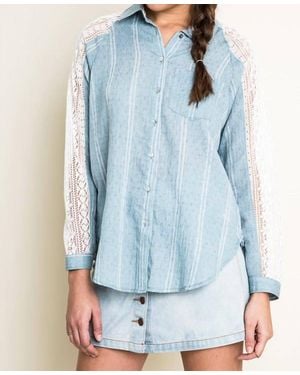 Hayden LA Chambray & Lace Blouse - Blue