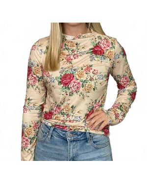 Haptics Mock Neck Floral Top - Brown