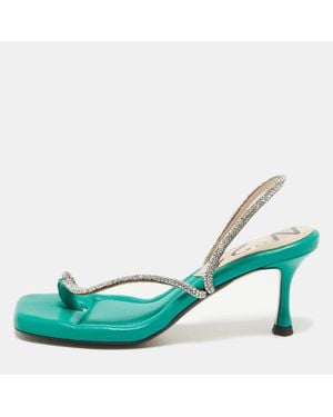 N°21 N°21 Leather Crystal Embellished Slingback Sandals - Green