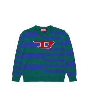 DIESEL Kids Knit Striped Logo Sweater - Blue