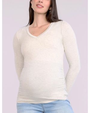 Motherhood Maternity V-Neck Side-Ruched Maternity Long Sleeve Tee - White