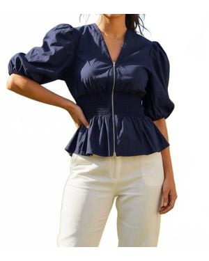 She + Sky Sweet Magnolia Puff Blouse - Blue