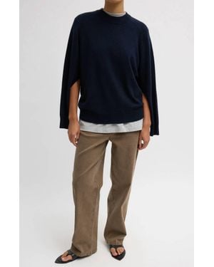 Tibi Washable Cashmere Crewneck Cut Out Sleeve Sweater - Blue