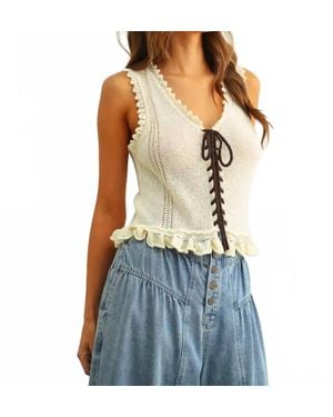 Miou Muse Stacey Lace Ruffled Top - Blue