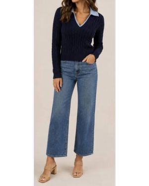 Pissenlit Layered Cable V-Neck Sweater - Blue