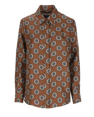 Alberto Biani Spherical Print Classic Collar Silk Shirt - Brown