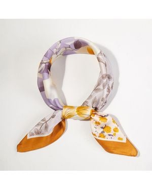 TRUEDAMES Floral Patchwork Printed Square Silky Satin Bandana Scarf - Metallic