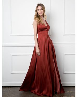 TRUEDAMES Formal Sleeveless Long Bridesmaid Dress - Red
