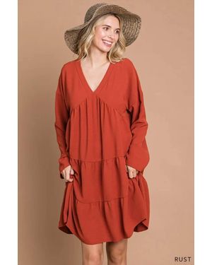 Cotton Bleu Air Flow V Neck Tiered Dress