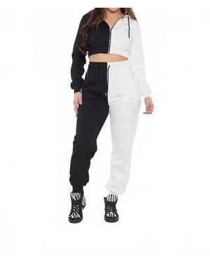 Circular Path Two Tone Crop Hoodie - Black