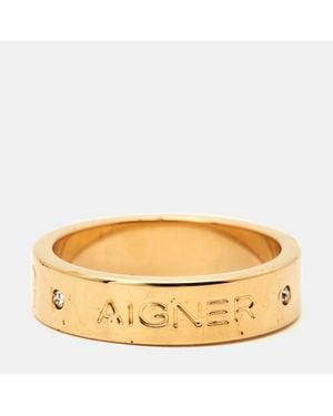 Aigner Logo Crystals Rose Tone Ring - Metallic