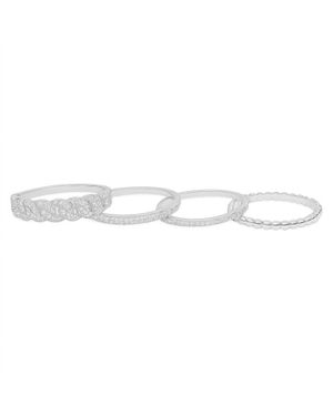 Allyanna Gifts Moissanite Pave Cuban Link Beaded Stackable Bands Ring Set - White