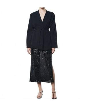 Enza Costa Soft Crepe Wrap Blazer - Black