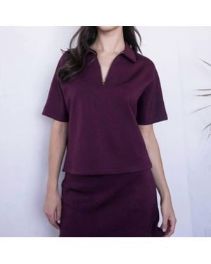 P.Cill Short Sleeve Quarter Zip Top - Purple