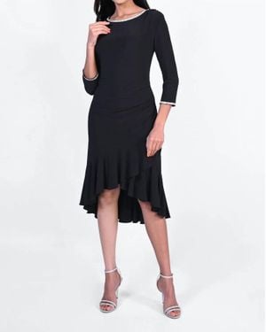 FRANK LYMAN Layered Frill Hem Knit/Sparkle Dress - Black