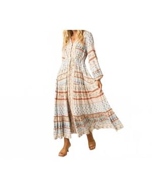 Mittoshop Boho Border Print Long Sleeve Maxi Dress - Natural