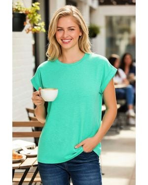 Zenana Cotton Modal Rolled Sleeve Tee - Green