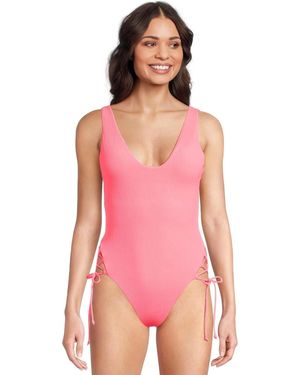 Becca Modern Edge Rib Sophie Swimsuit Coral Reef Tie Side Ddr2807 - Pink