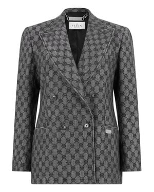 Philipp Plein Double-Breasted Dame Fit Blazer Monogram - Black