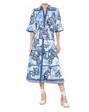 Alice + Olivia Geneva Scroll Symphony Midi Dress - Blue