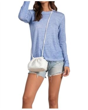 Elan Long Sleeve Linen Fray Crew Neck Tee - Blue