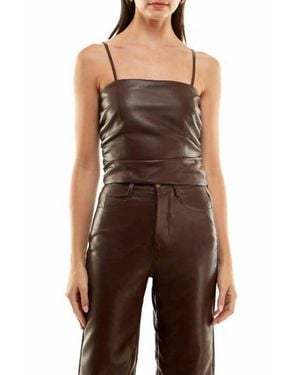 Wayf Rodeo Drive Faux Leather Crop Tank Top - Brown